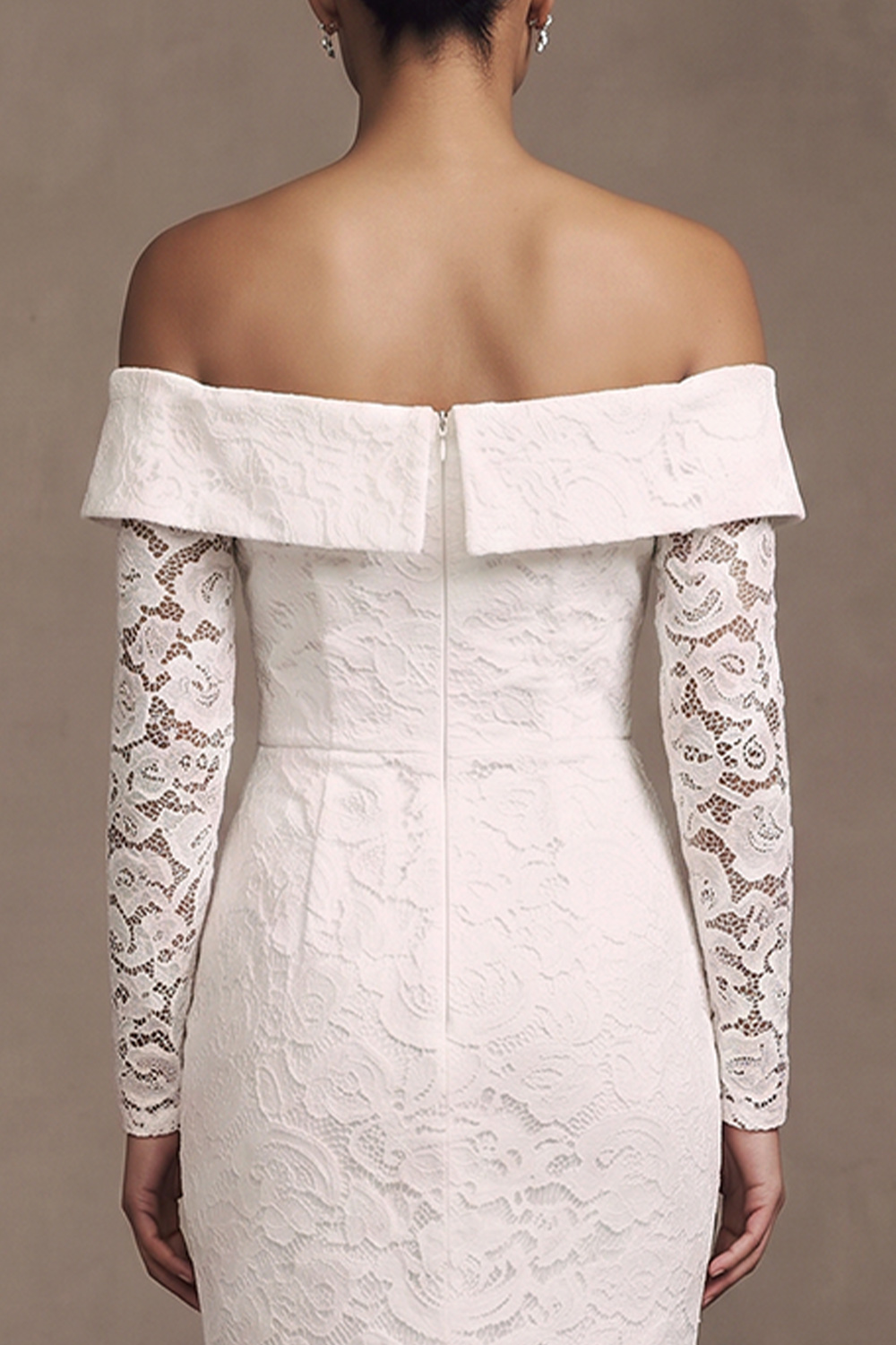 White Lace Mermaid Off the Shoulder Long Sleeves Wedding Dress