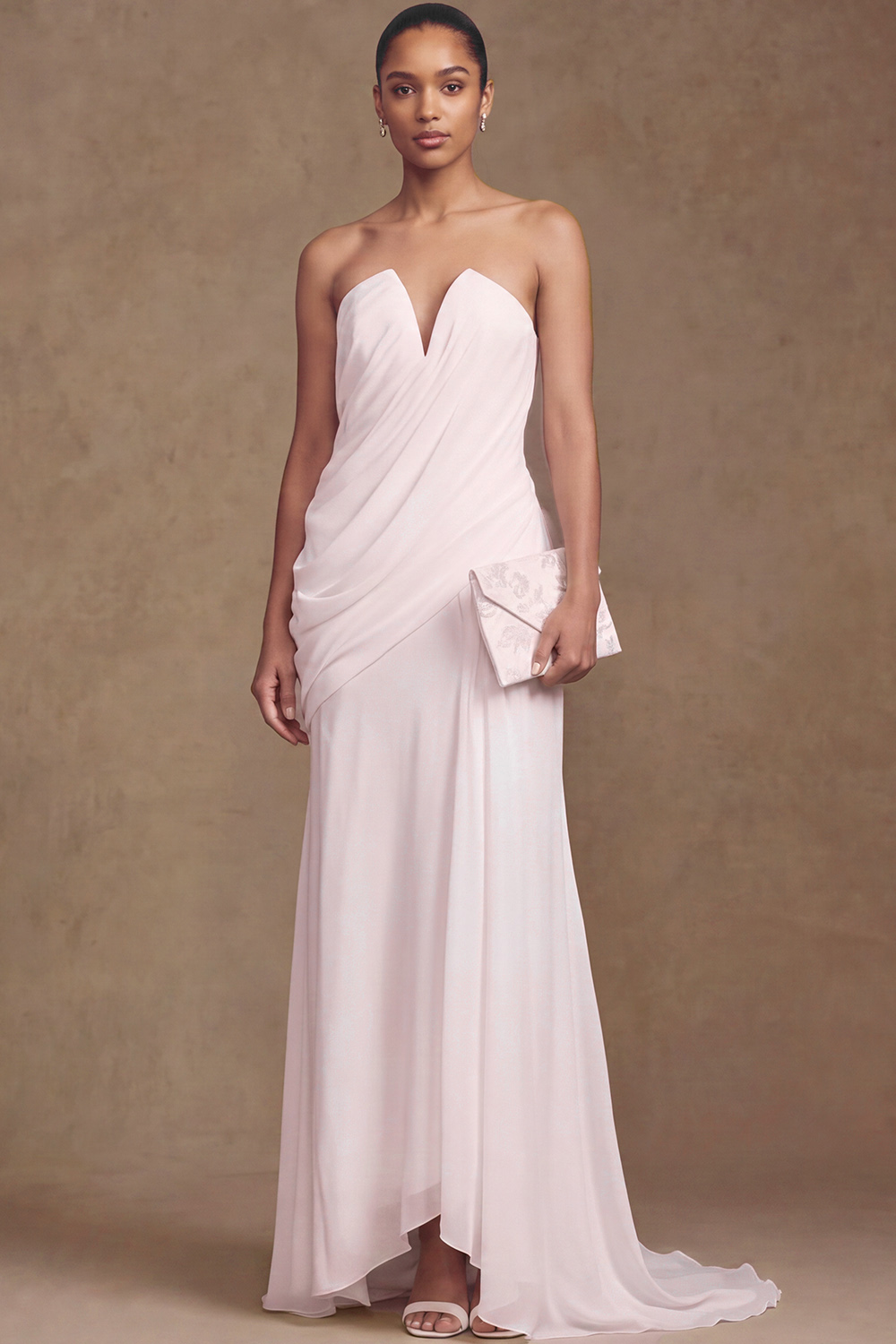 White Mermaid Sweetheart Ruched Sweep Train Chiffon Beach Wedding Dress