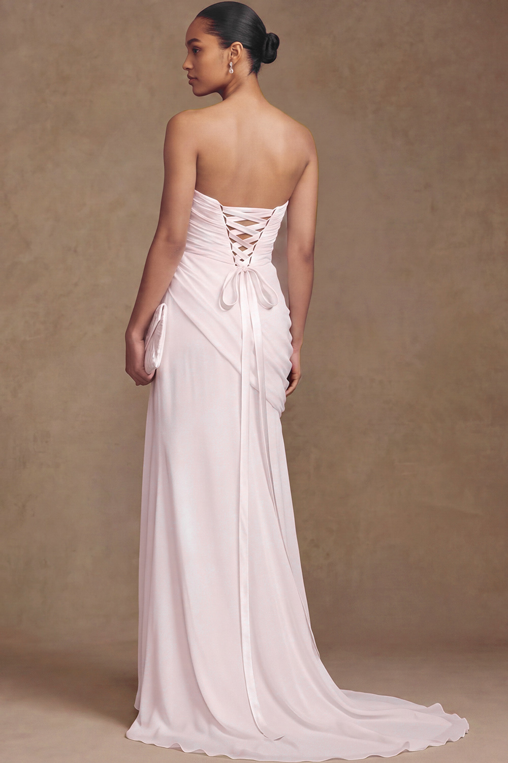 White Mermaid Sweetheart Ruched Sweep Train Chiffon Beach Wedding Dress