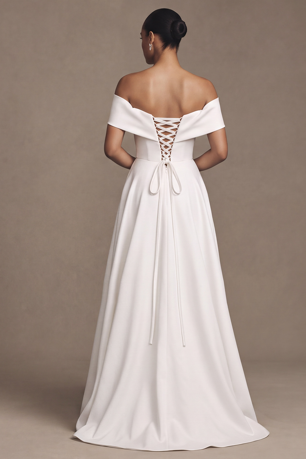 White A-Line Off the Shoulder Simple Satin Wedding Dress