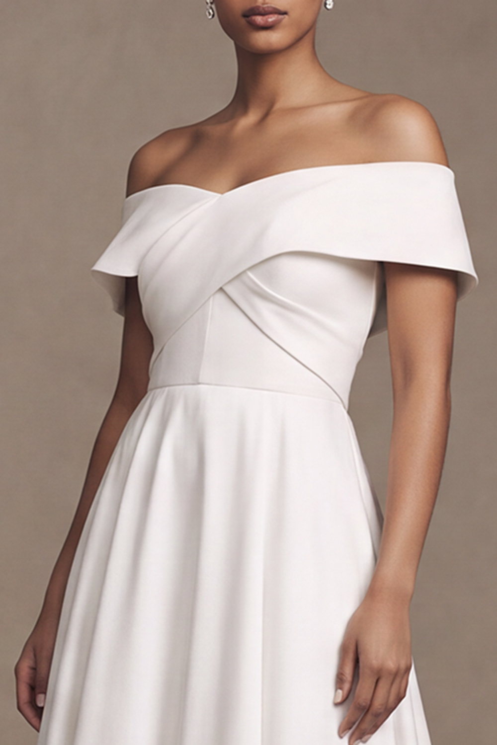 White A-Line Off the Shoulder Simple Satin Wedding Dress