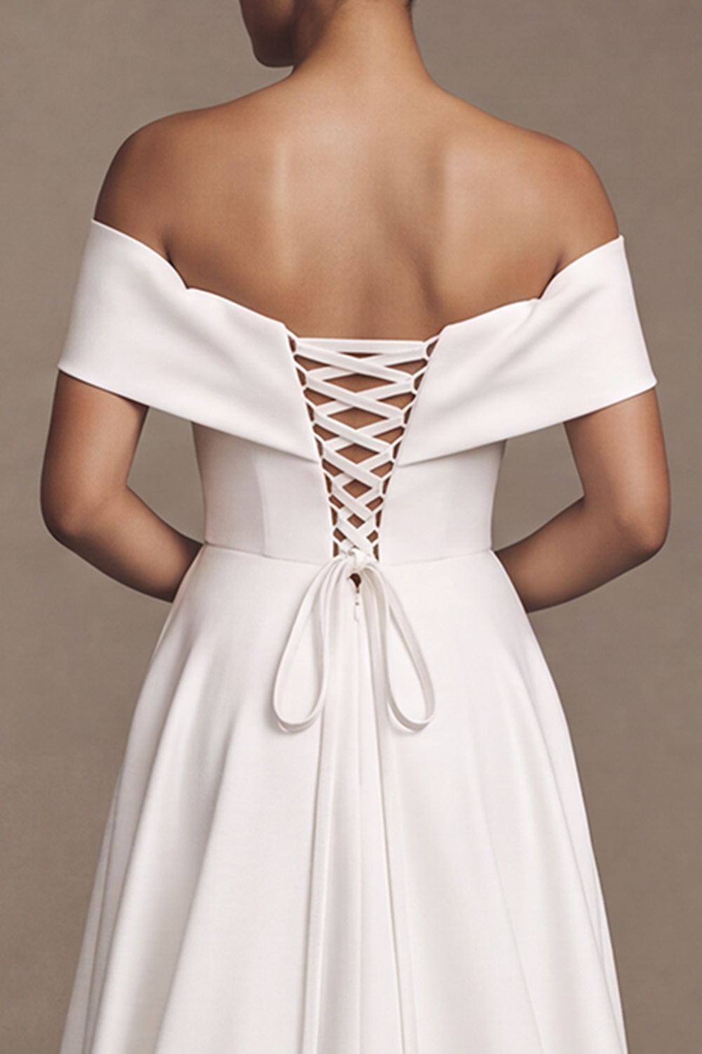 White A-Line Off the Shoulder Simple Satin Wedding Dress