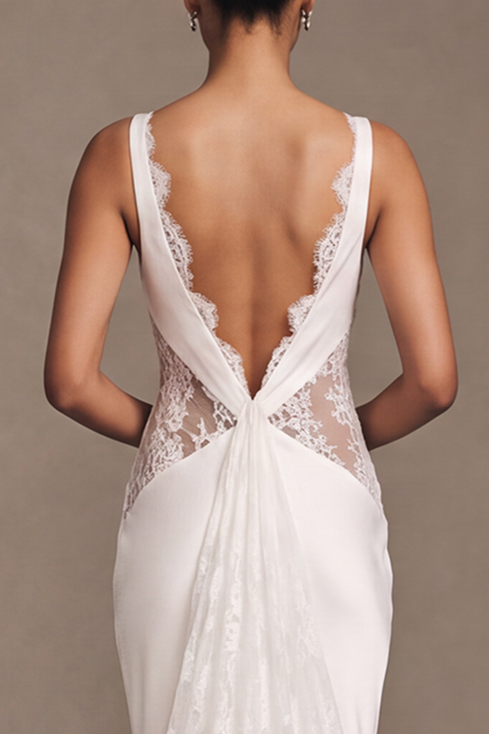 White Mermaid Bateau Neck Satin Watteau Train Wedding Dress with Lace