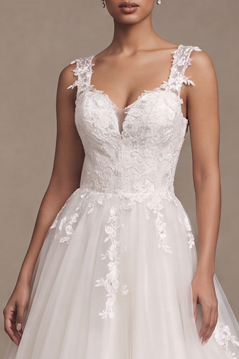 White A-Line V-Neck Floral Lace Wedding Dress