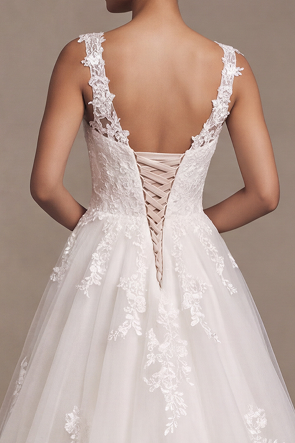 White A-Line V-Neck Floral Lace Wedding Dress