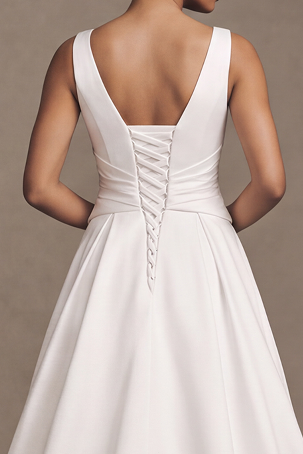 White A-Line V-Neck Ruched Sweep Train Simple Satin Wedding Dress