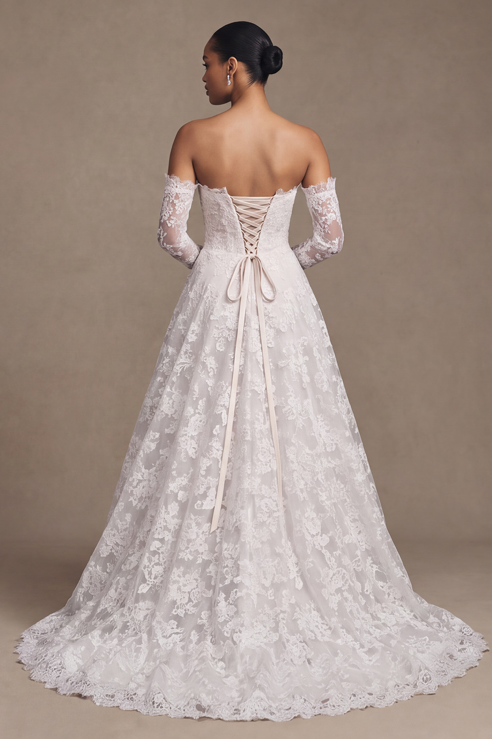 White A-Line Strapless Lace Long Sleeves Wedding Dress