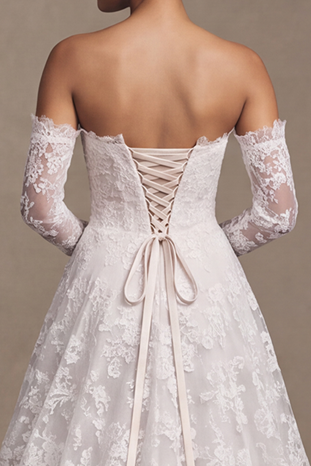 White A-Line Strapless Lace Long Sleeves Wedding Dress