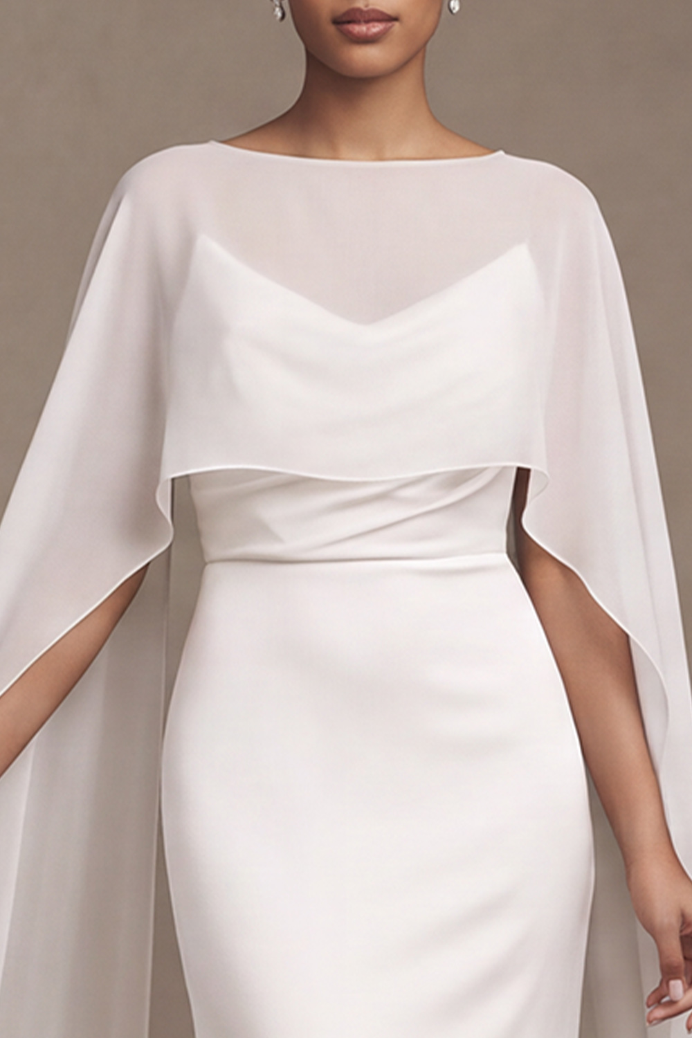 White Mermaid Strapless Sweep Train Wedding Dress with Cape