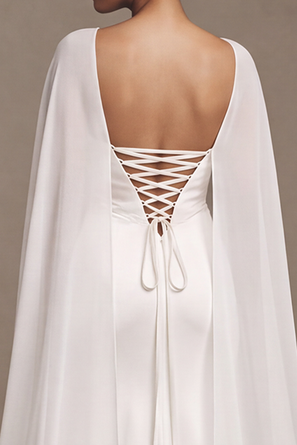 White Mermaid Strapless Sweep Train Wedding Dress with Cape