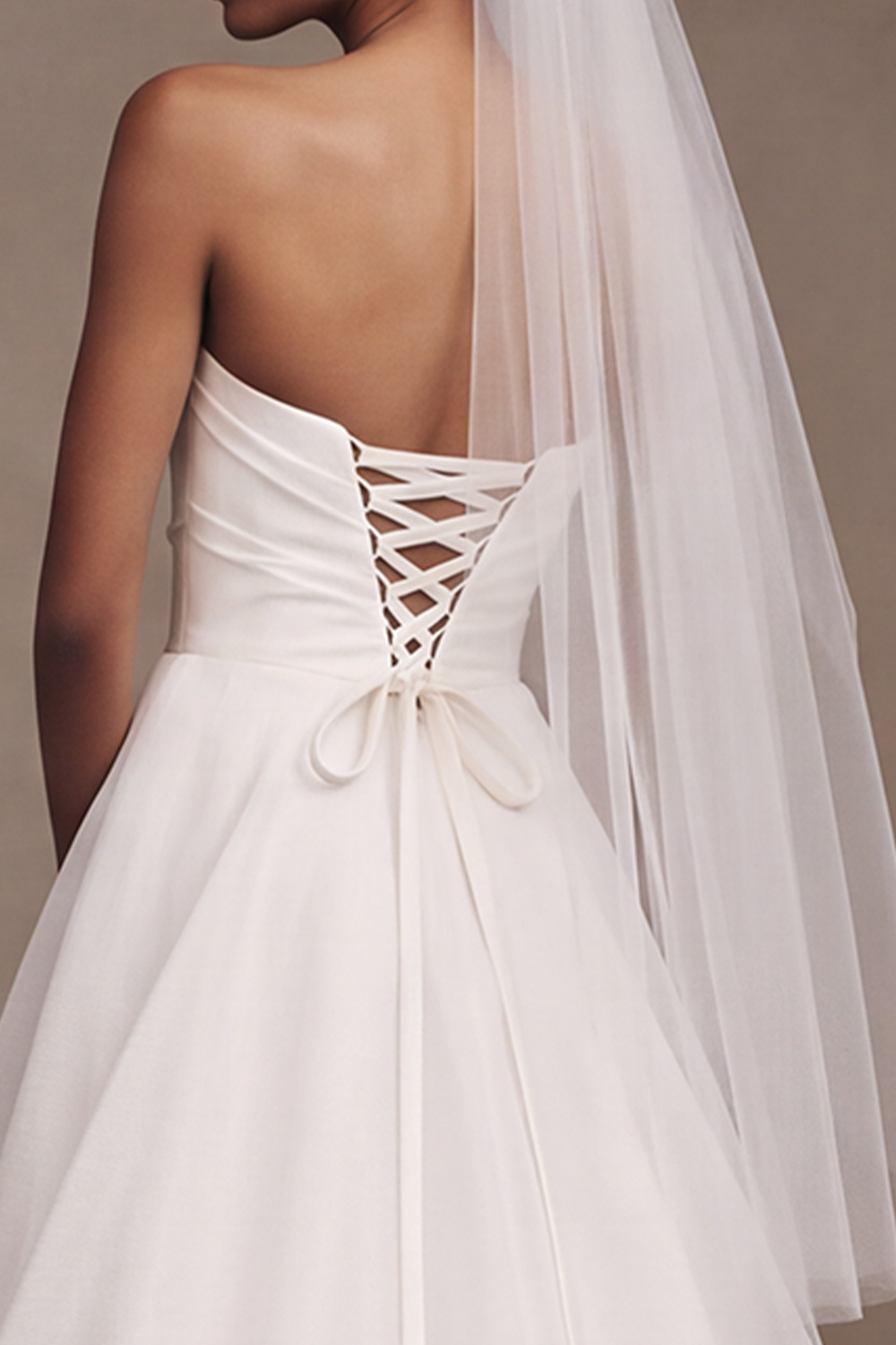 White A-Line Strapless Ruched Sweep Train Wedding Dress