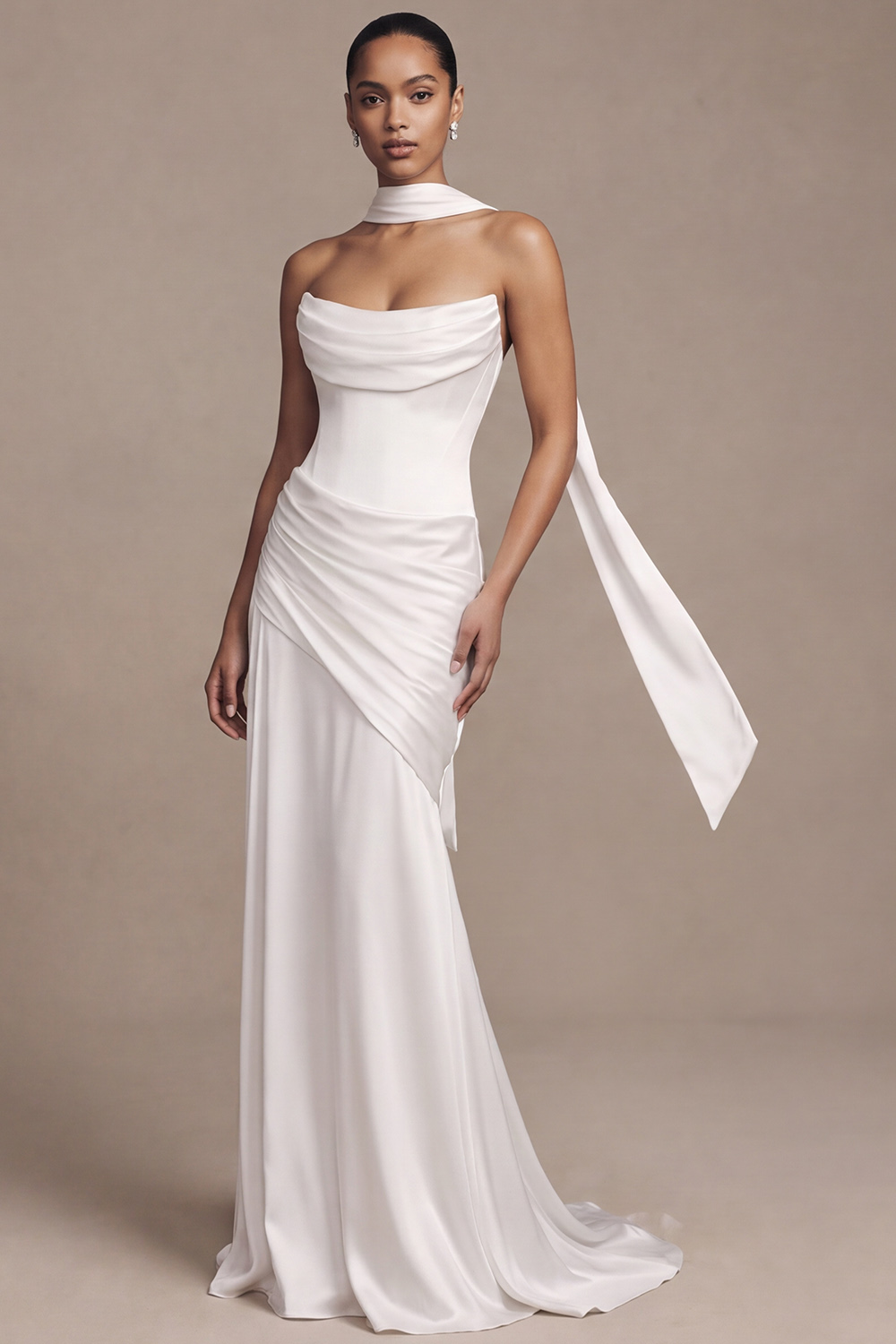 White Mermaid Strapless Sweep Train Corset Wedding Dress