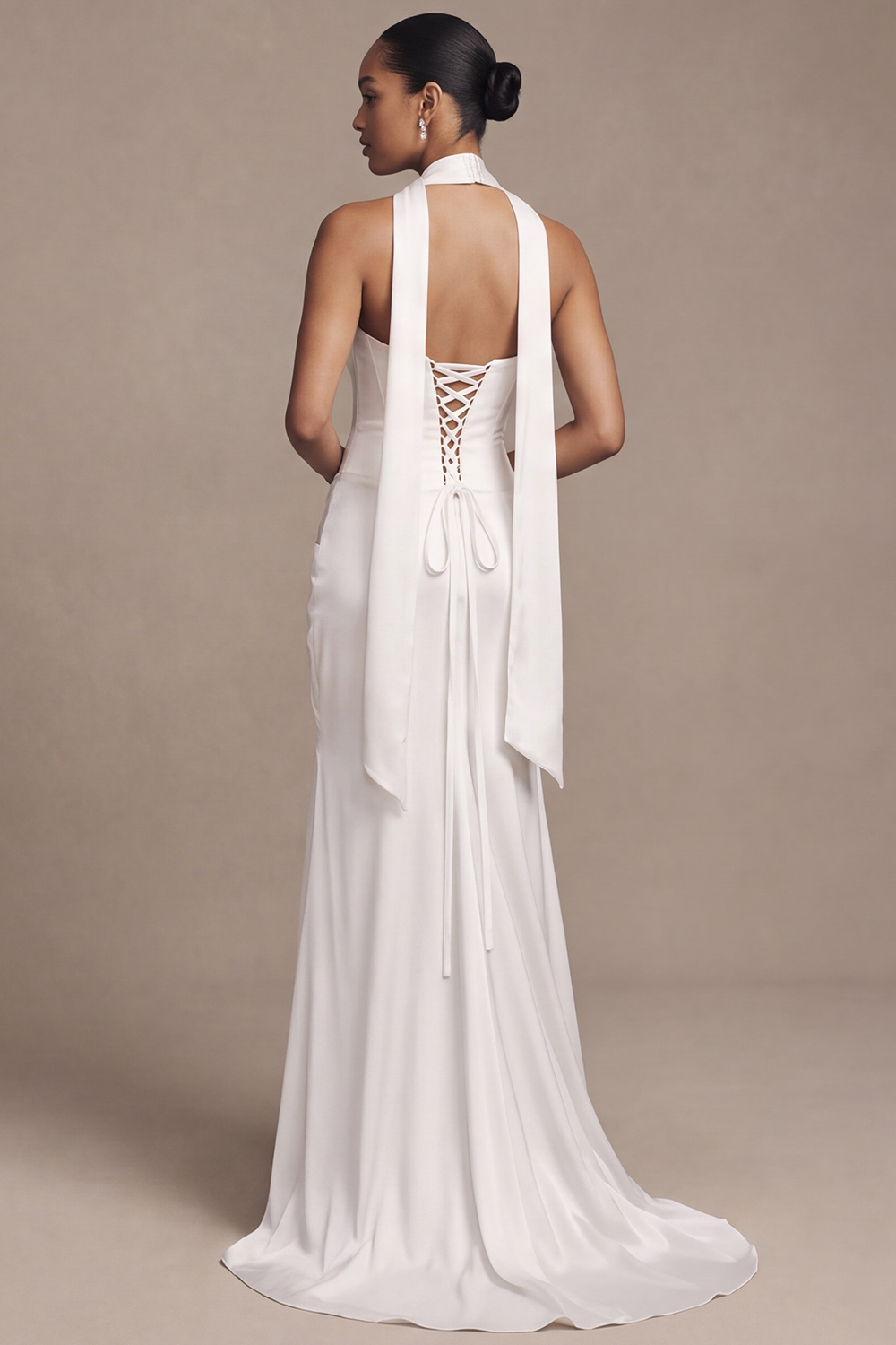 White Mermaid Strapless Sweep Train Corset Wedding Dress