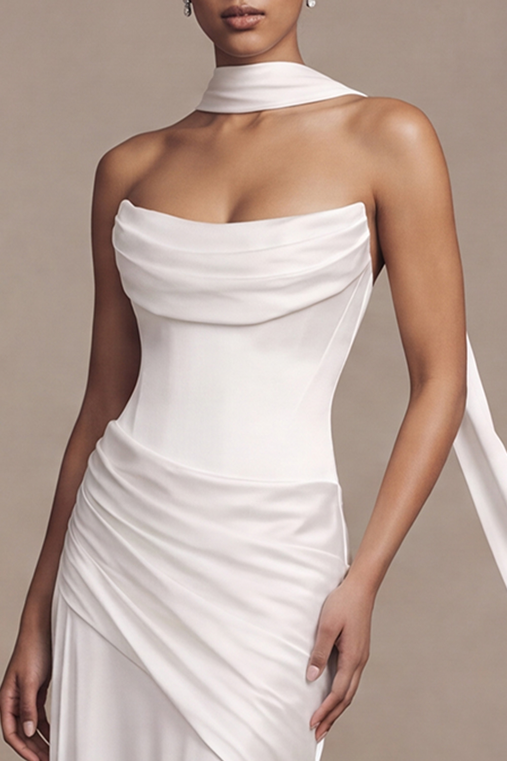 White Mermaid Strapless Sweep Train Corset Wedding Dress