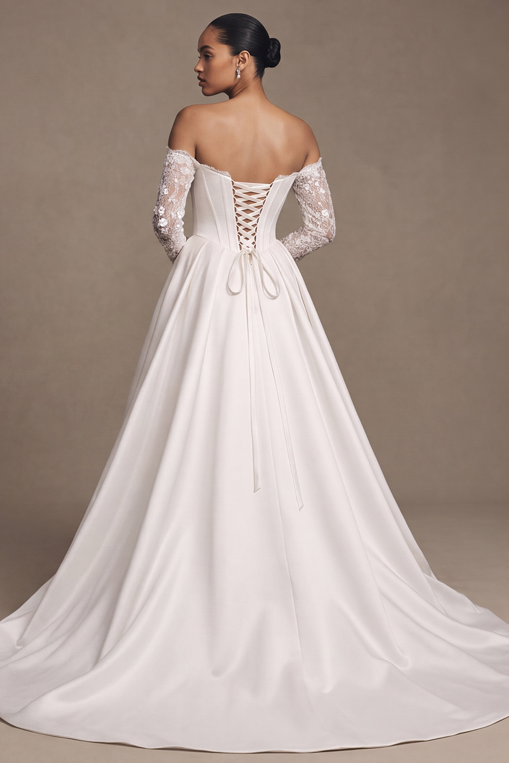 White Corset Off the Shoulder Sweep Train A Line Wedding Dress with Slit