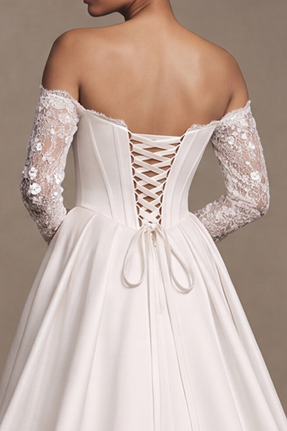 White Corset Off the Shoulder Sweep Train A Line Wedding Dress with Slit