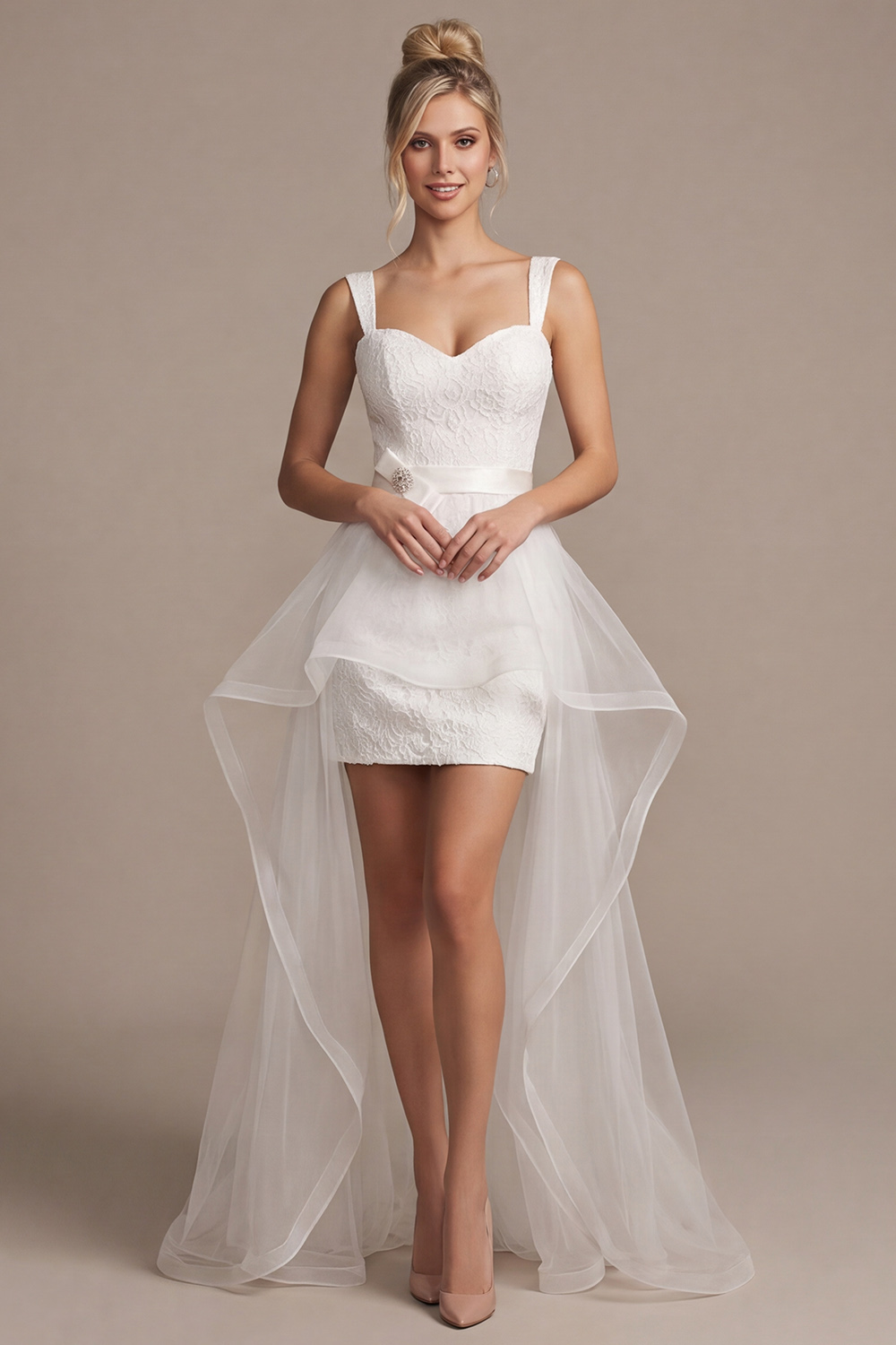 White Bodycon Short Wedding Dress with Cape