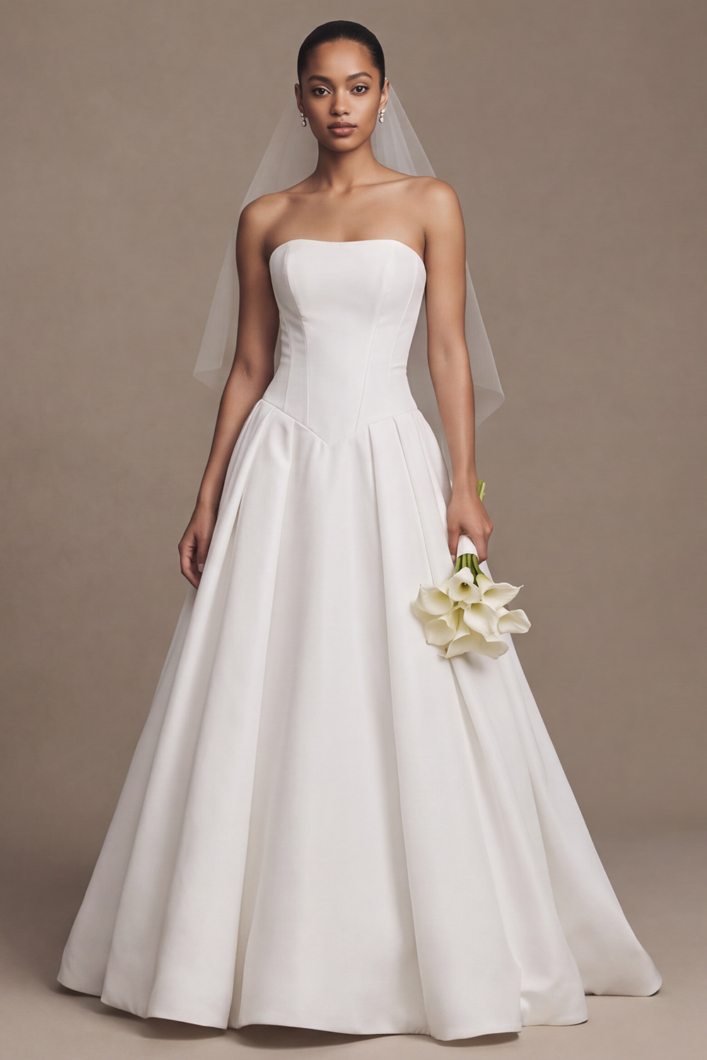 White A-Line Floor-Length Strapless Wedding Dress