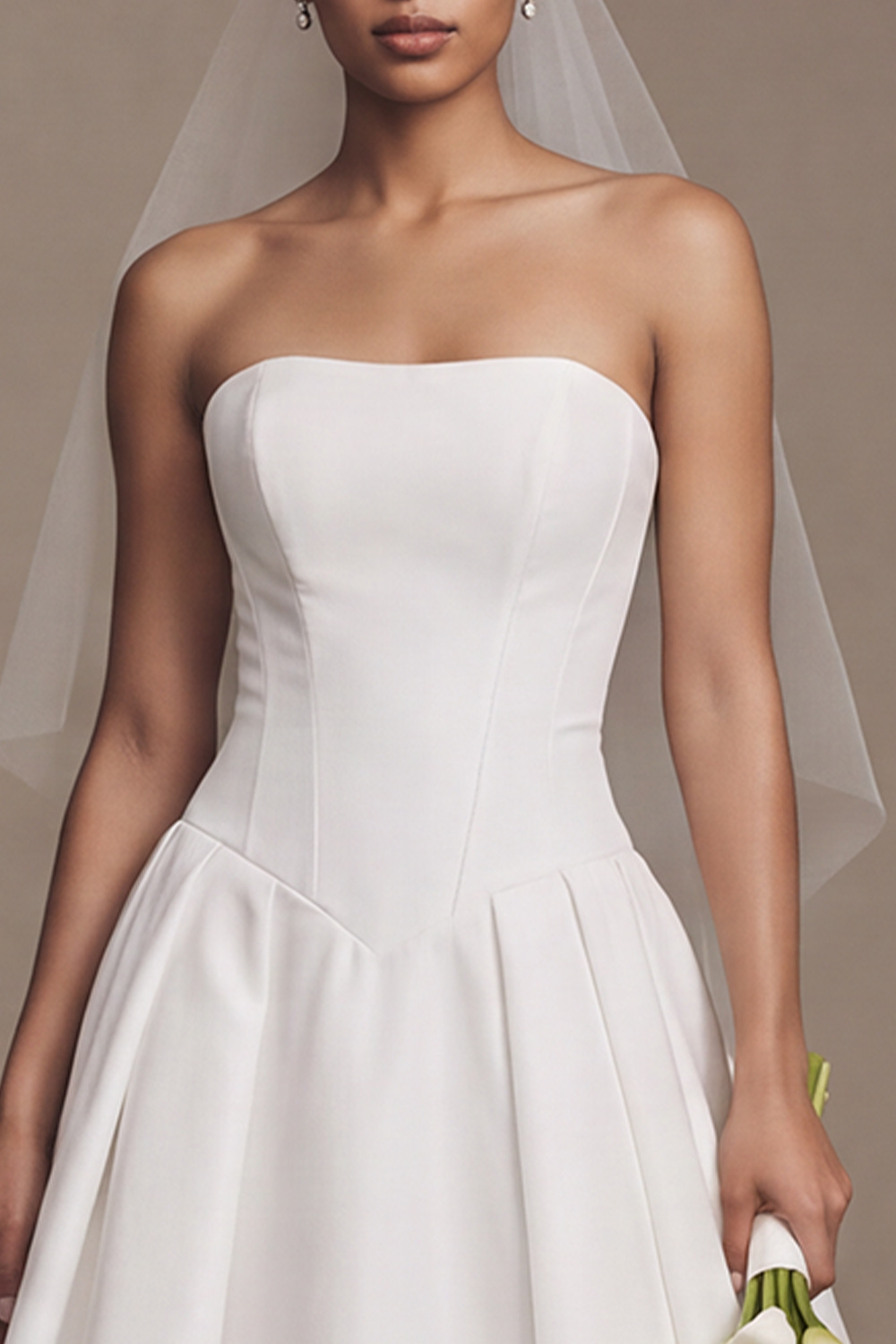 White A-Line Floor-Length Strapless Wedding Dress