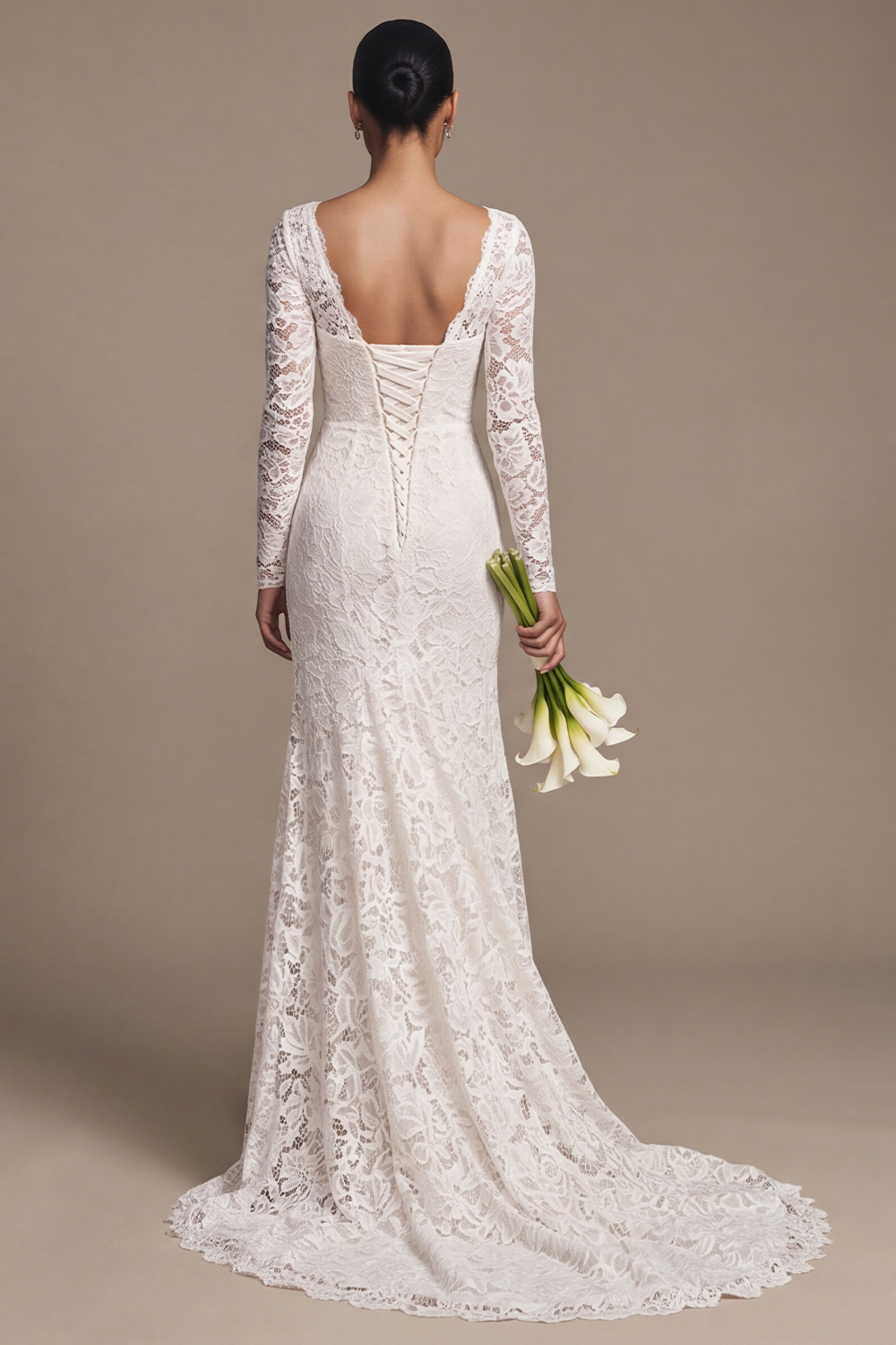 White Mermaid Floral Sweep Train Wedding Dress