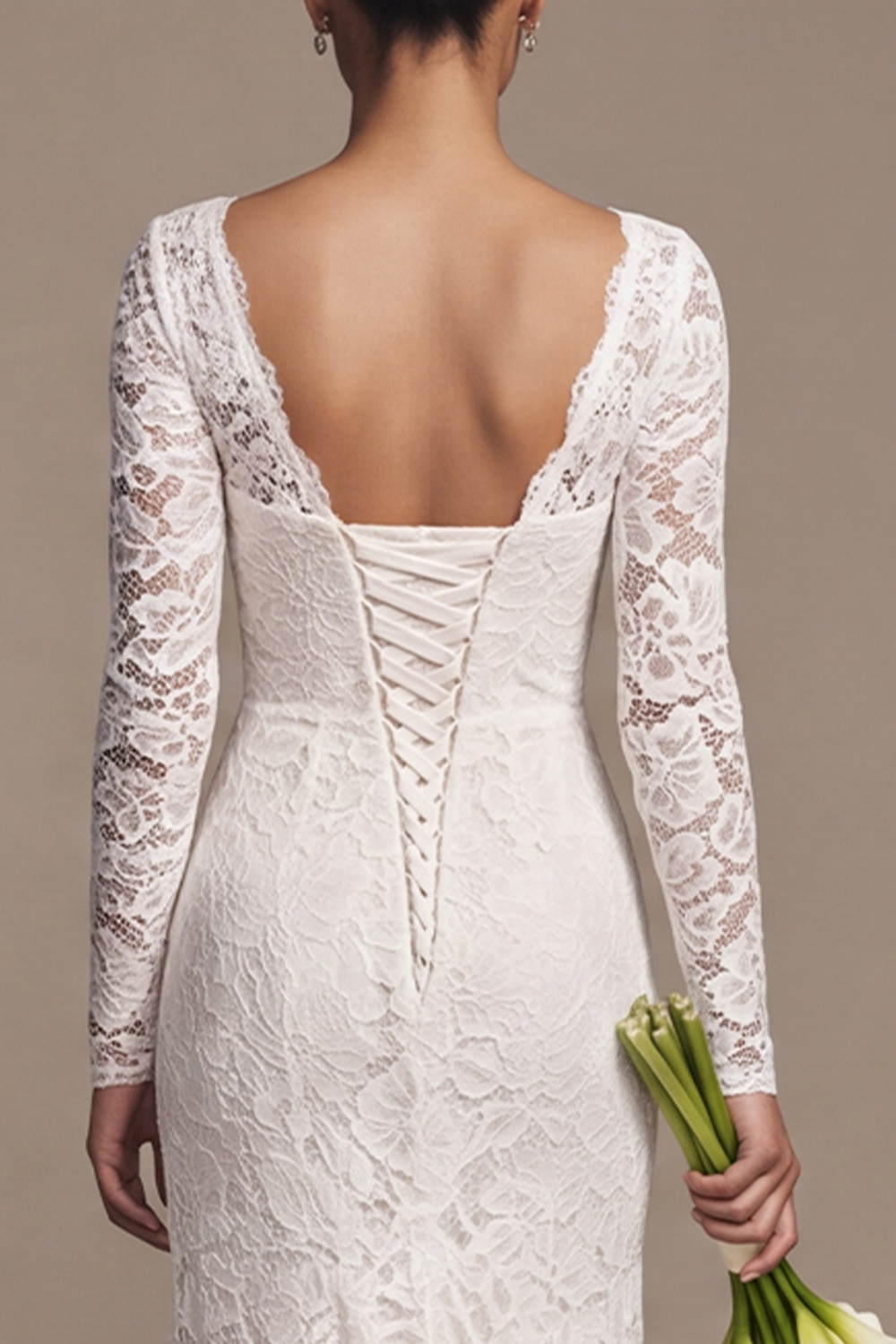 White Mermaid Floral Sweep Train Wedding Dress