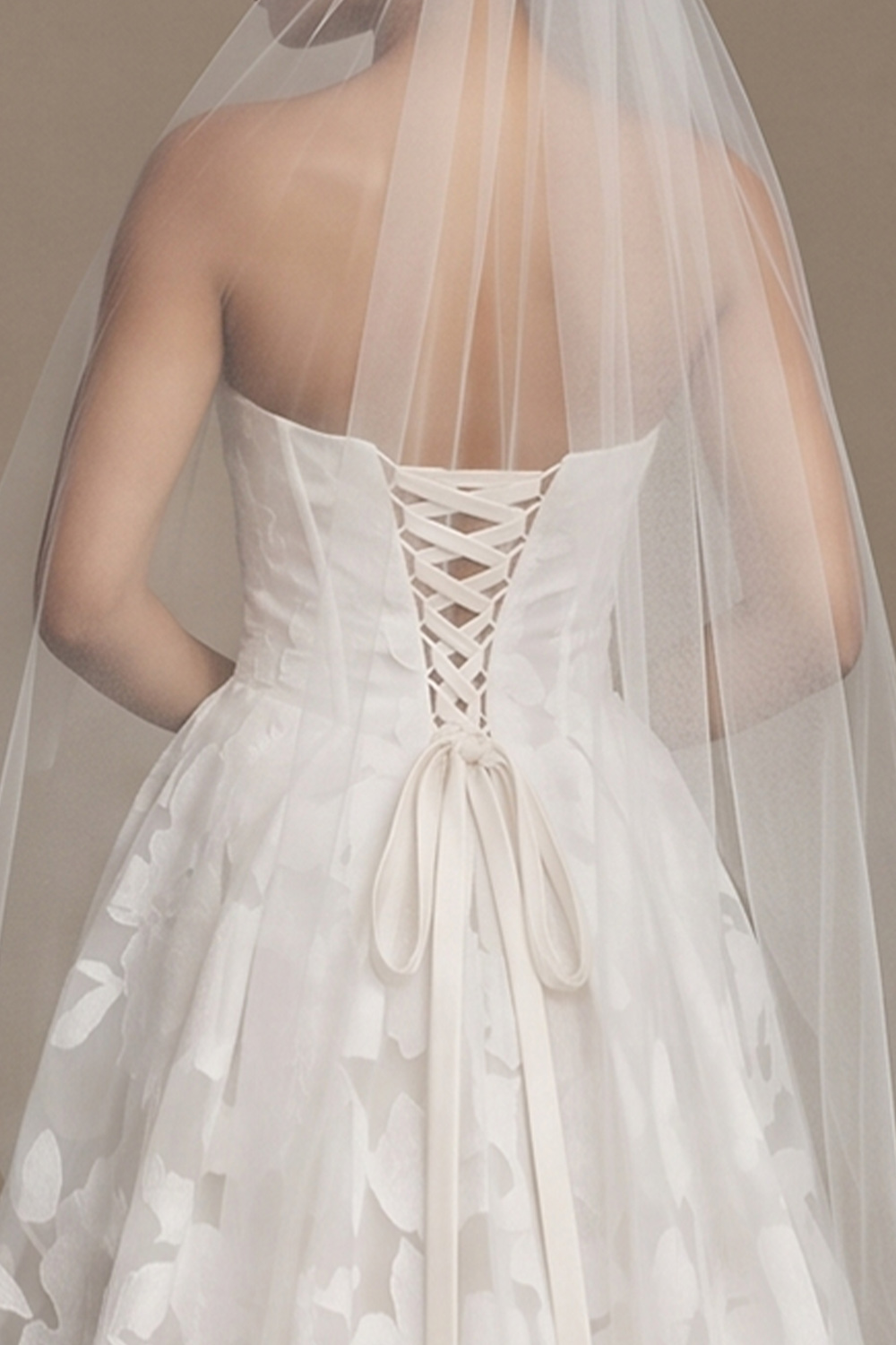 White Corset A-Line Floral Sweep Train Wedding Dress