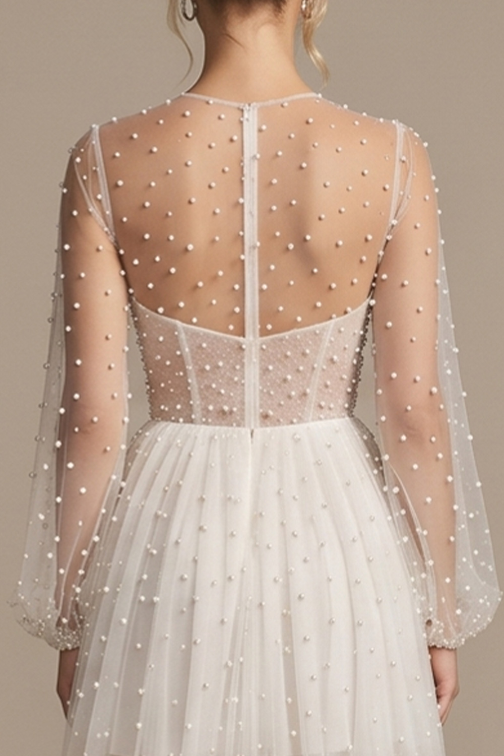 White A-Line Illusion Neck Short Wedding Dress with Cape