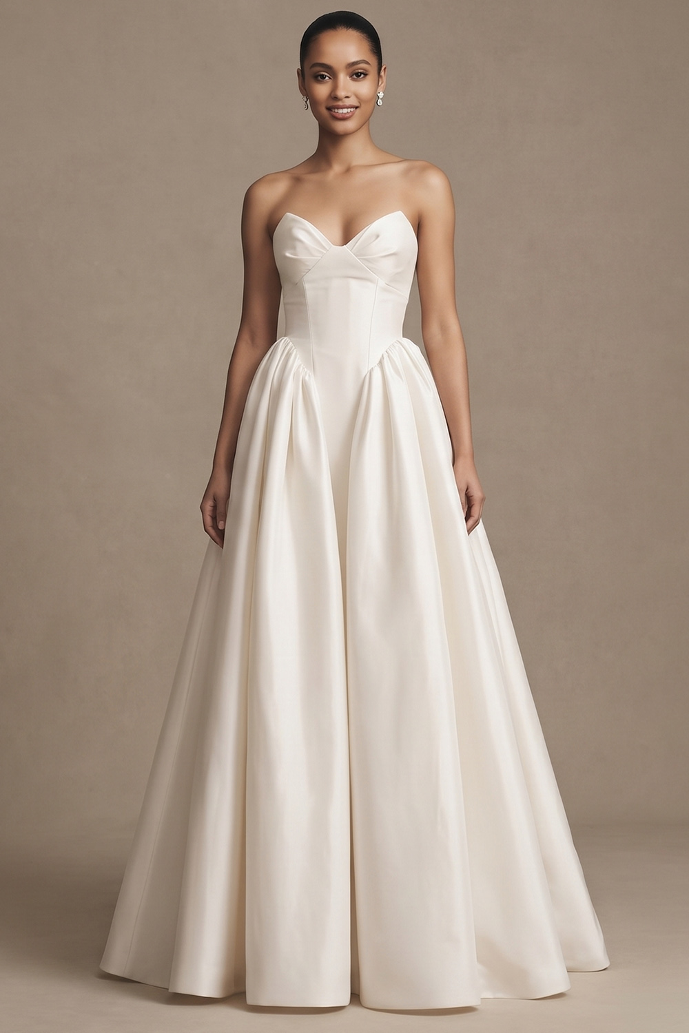 White A-Line Sweep Train Ruched Wedding Dress