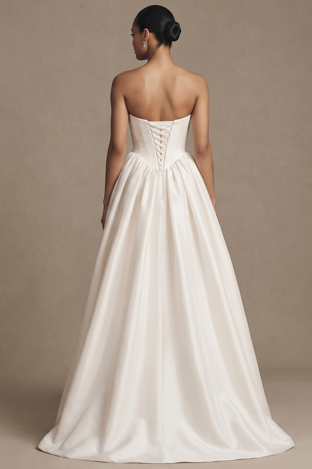 White A-Line Sweep Train Ruched Wedding Dress