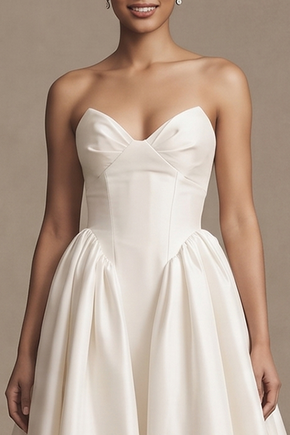 White A-Line Sweep Train Ruched Wedding Dress