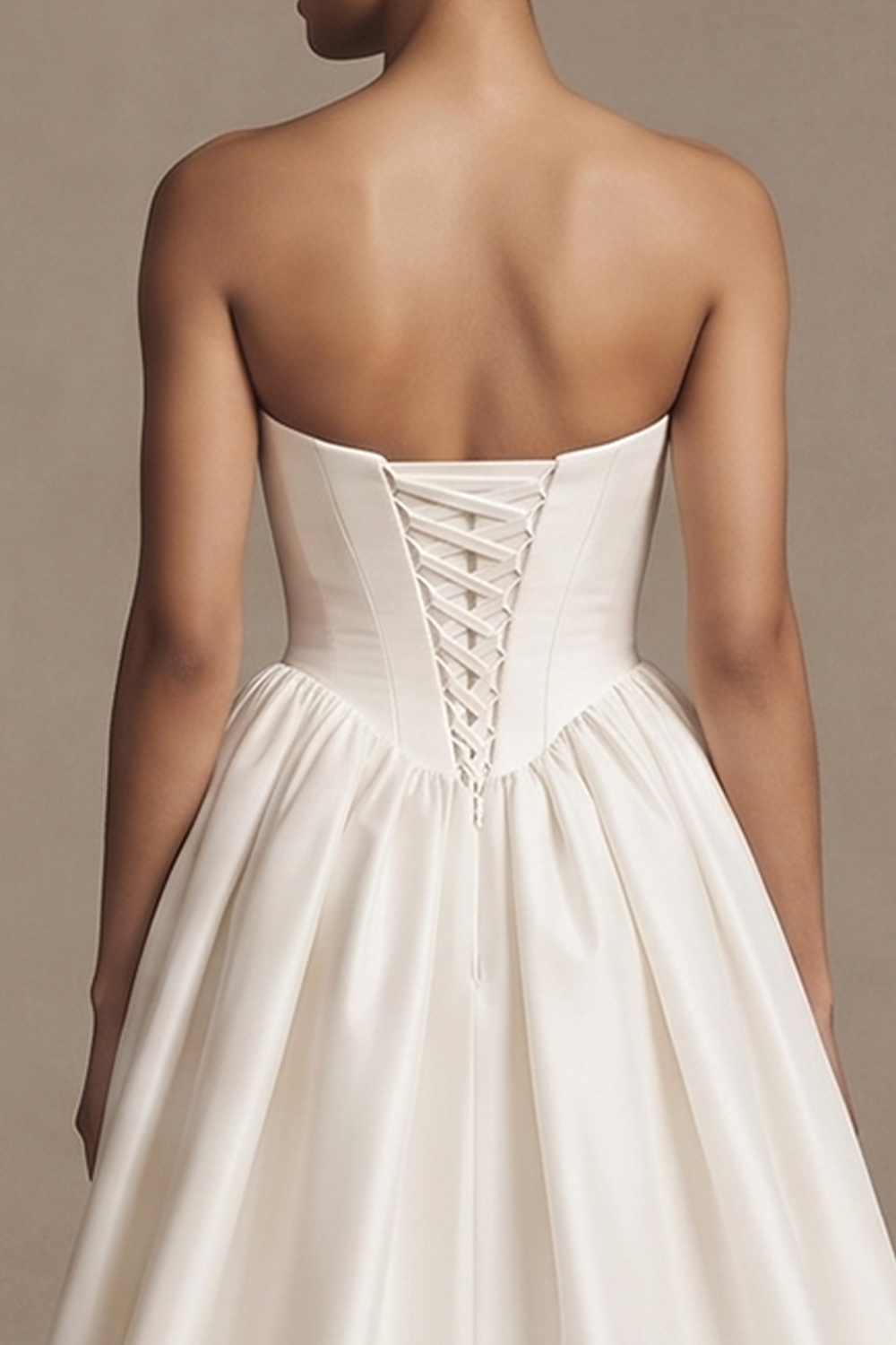 White A-Line Sweep Train Ruched Wedding Dress