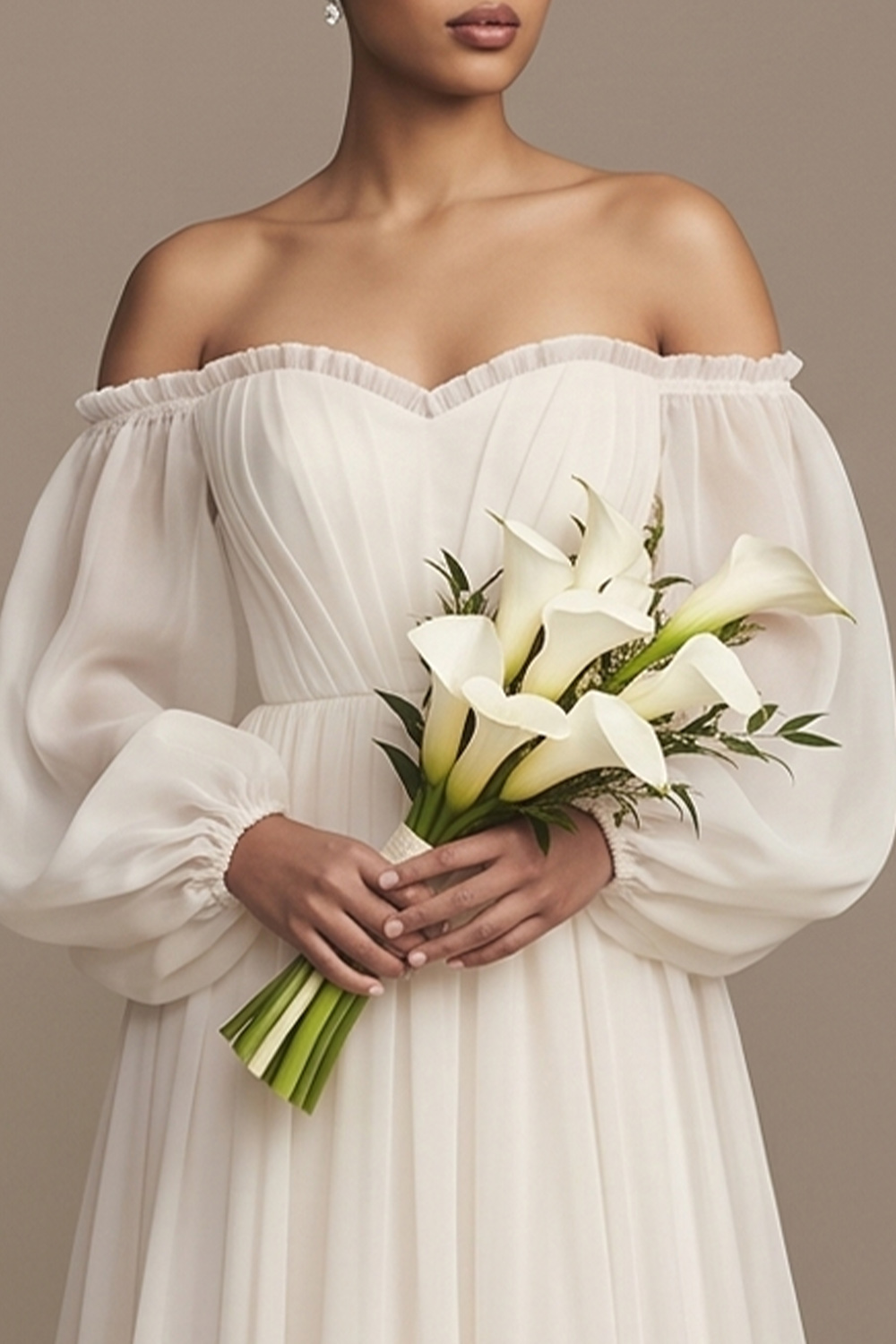 White A-Line Sweep Train Off the Shoulder Wedding Dress