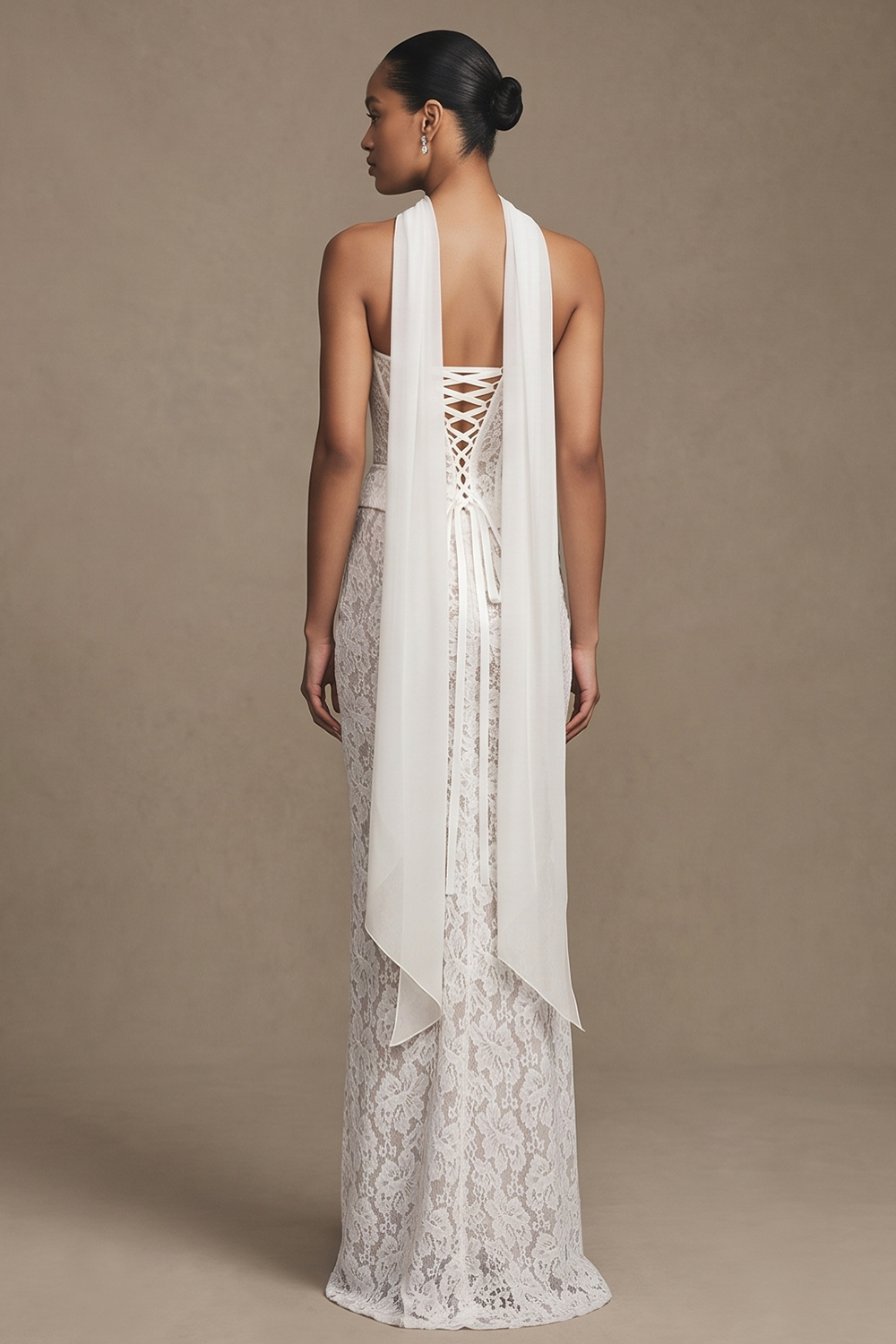 White Corset Mermaid Floor-Length Floral Wedding Dress