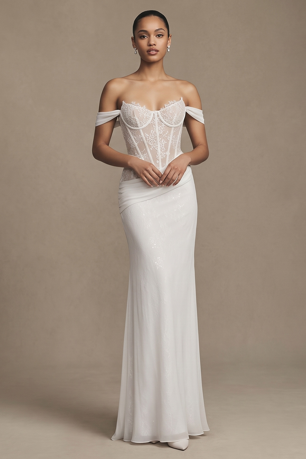 White Corset Mermaid Floor-Length Wedding Dress with Appliques