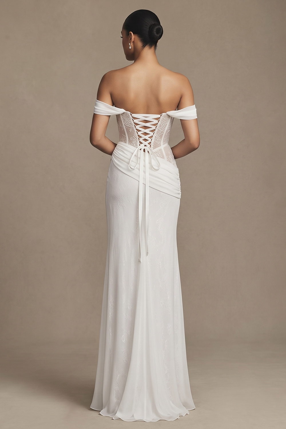 White Corset Mermaid Floor-Length Wedding Dress with Appliques