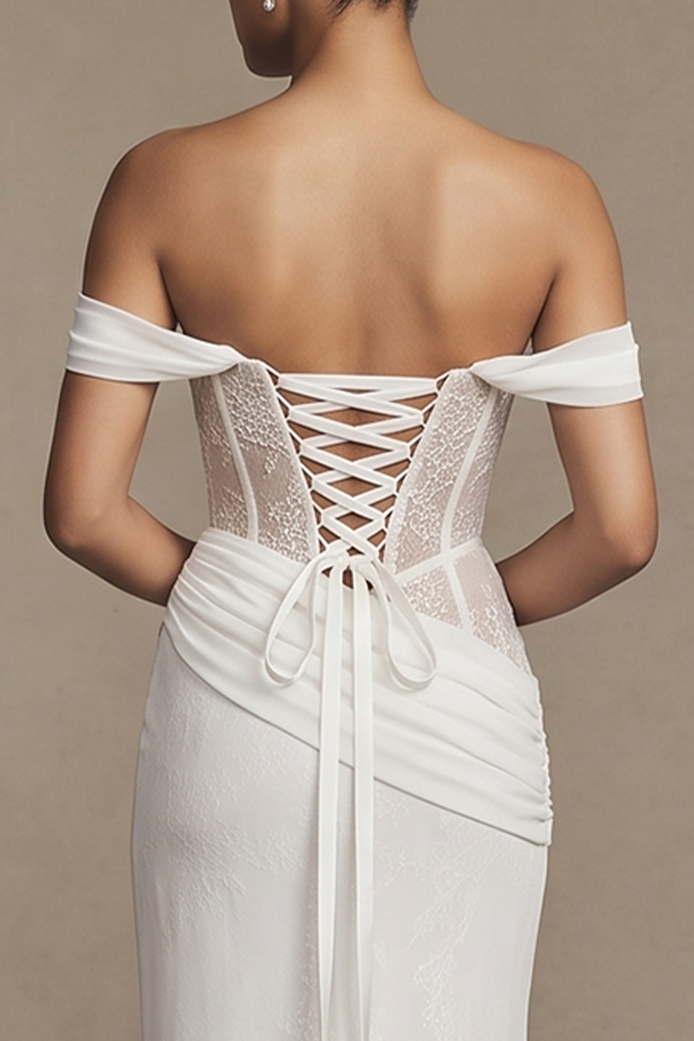 White Corset Mermaid Floor-Length Wedding Dress with Appliques