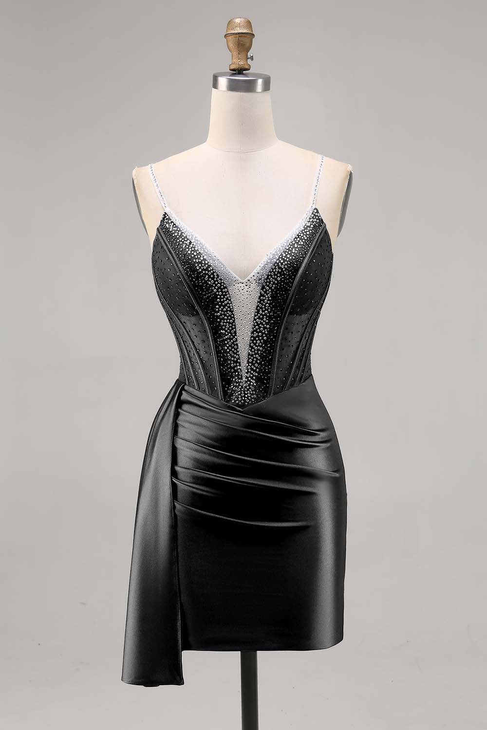 Sparkly Navy Satin Tight Short Corset Homecoming Dress with Beading