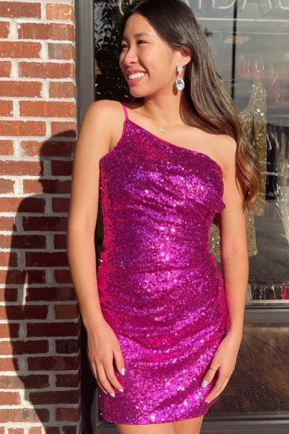 Royal Blue Glitter One Shoulder Tight Homecoming Dress