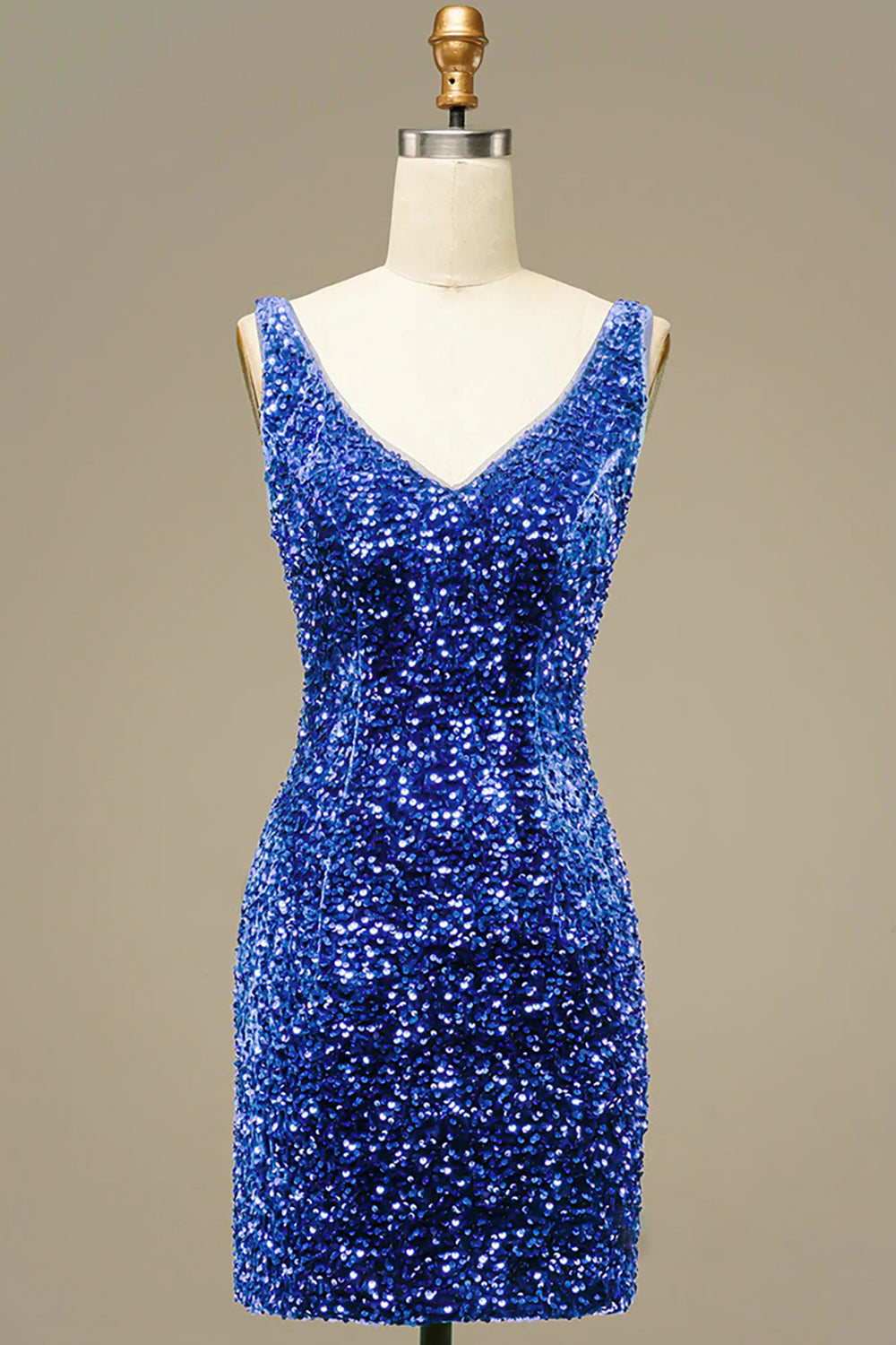 Sparkly Light Blue V-Neck Tight Sequins Short Homecoming Dress