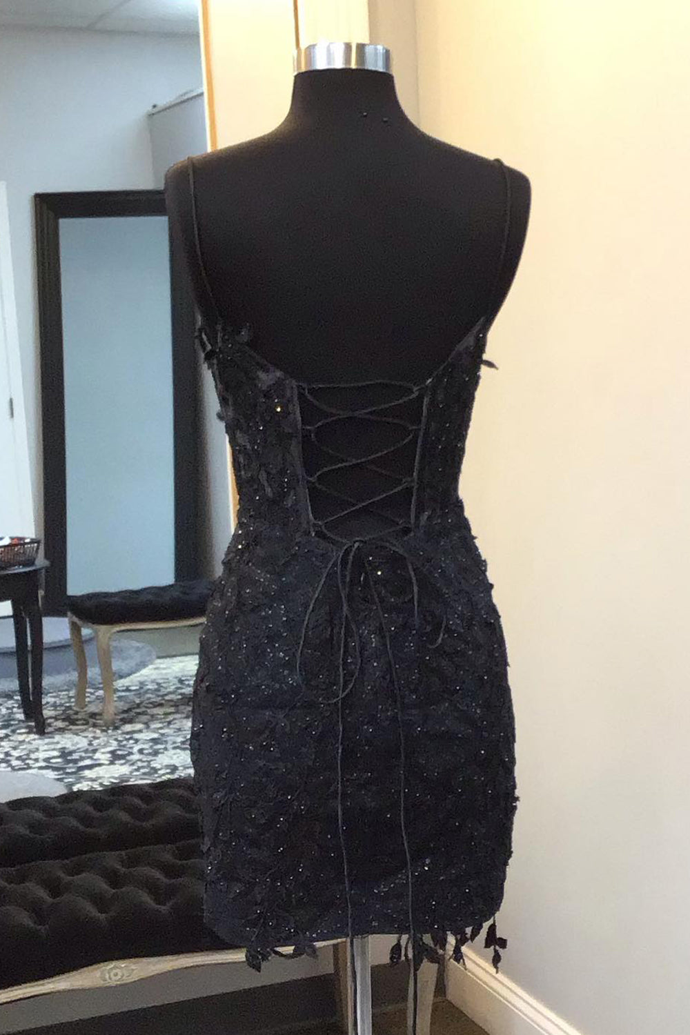 Sparkly Black Corset Lace Tight Short Homecoming Dress