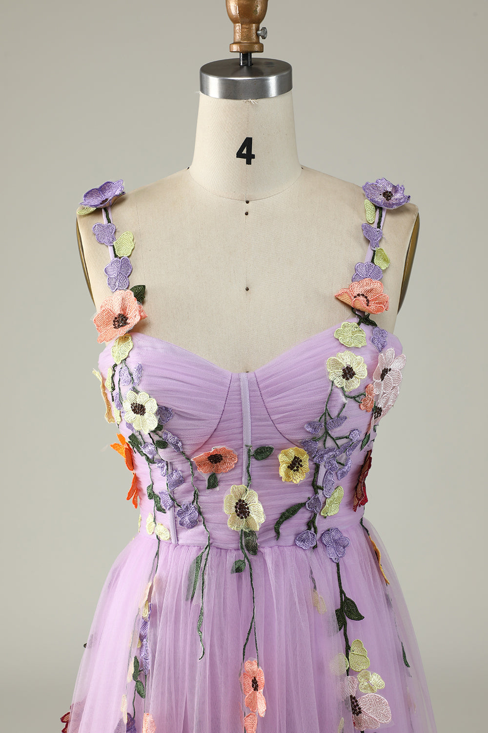 Purple Spaghetti Straps Prom Dress With 3D Flowers