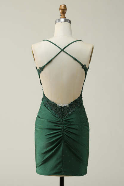 Sparkly Dark Green Beaded Short Homecoming Dress with Appliques