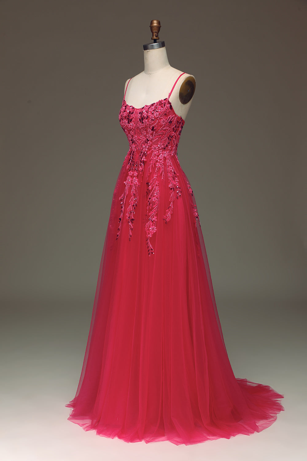Red A Line Long Appliqued Prom Dress
