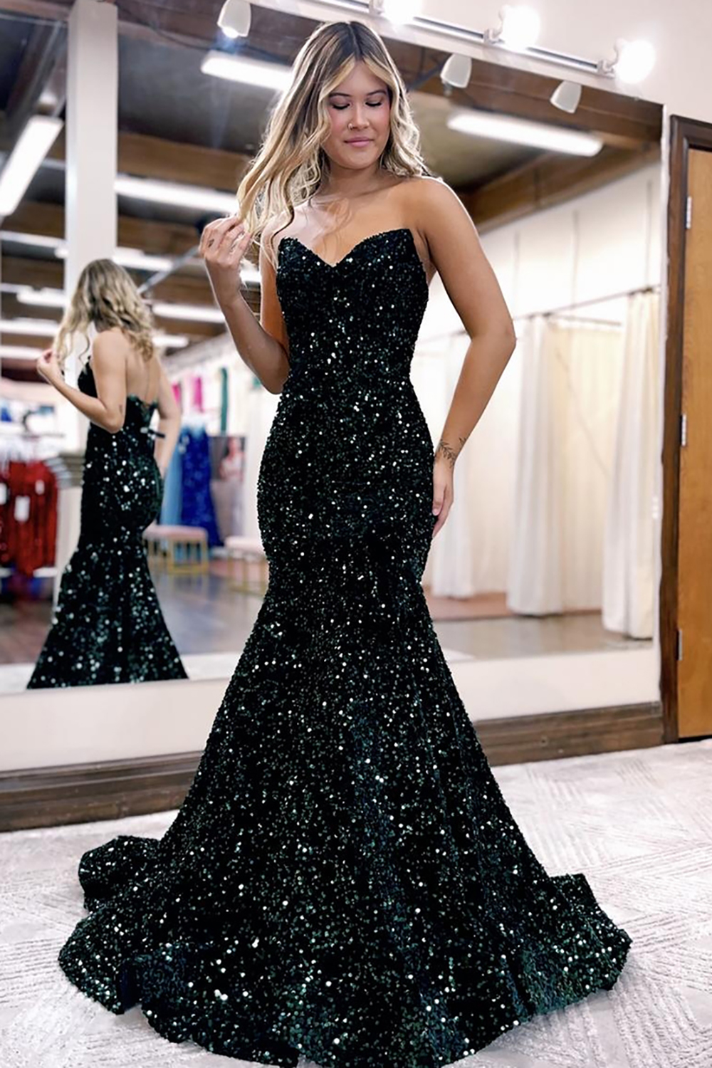 Sparkly Black Mermaid Sweetheart Prom Dress