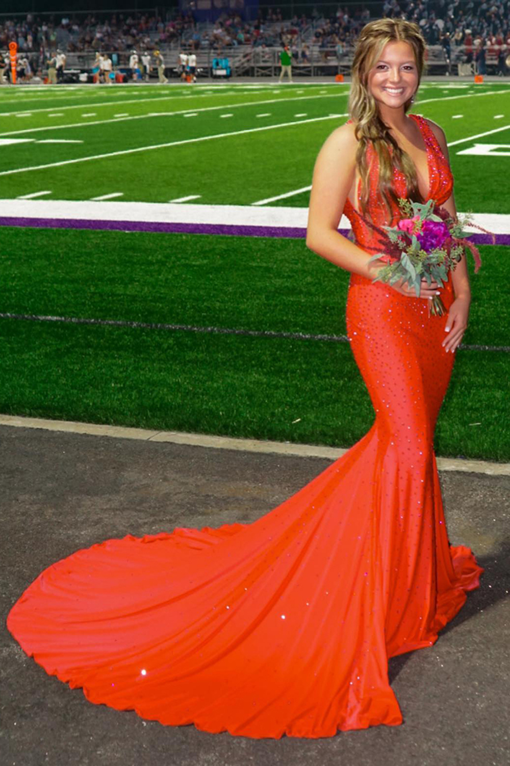 Sparkly Green Beaded Mermaid V-Neck Backless Long Prom Dress