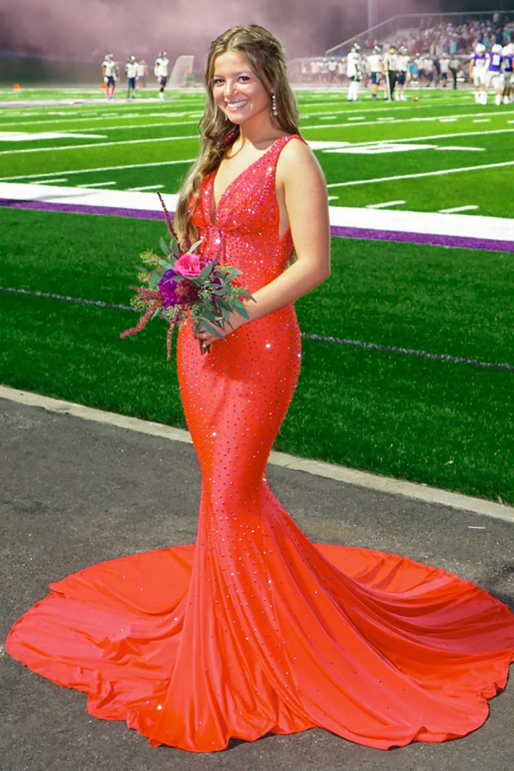 Sparkly Green Beaded Mermaid V-Neck Backless Long Prom Dress