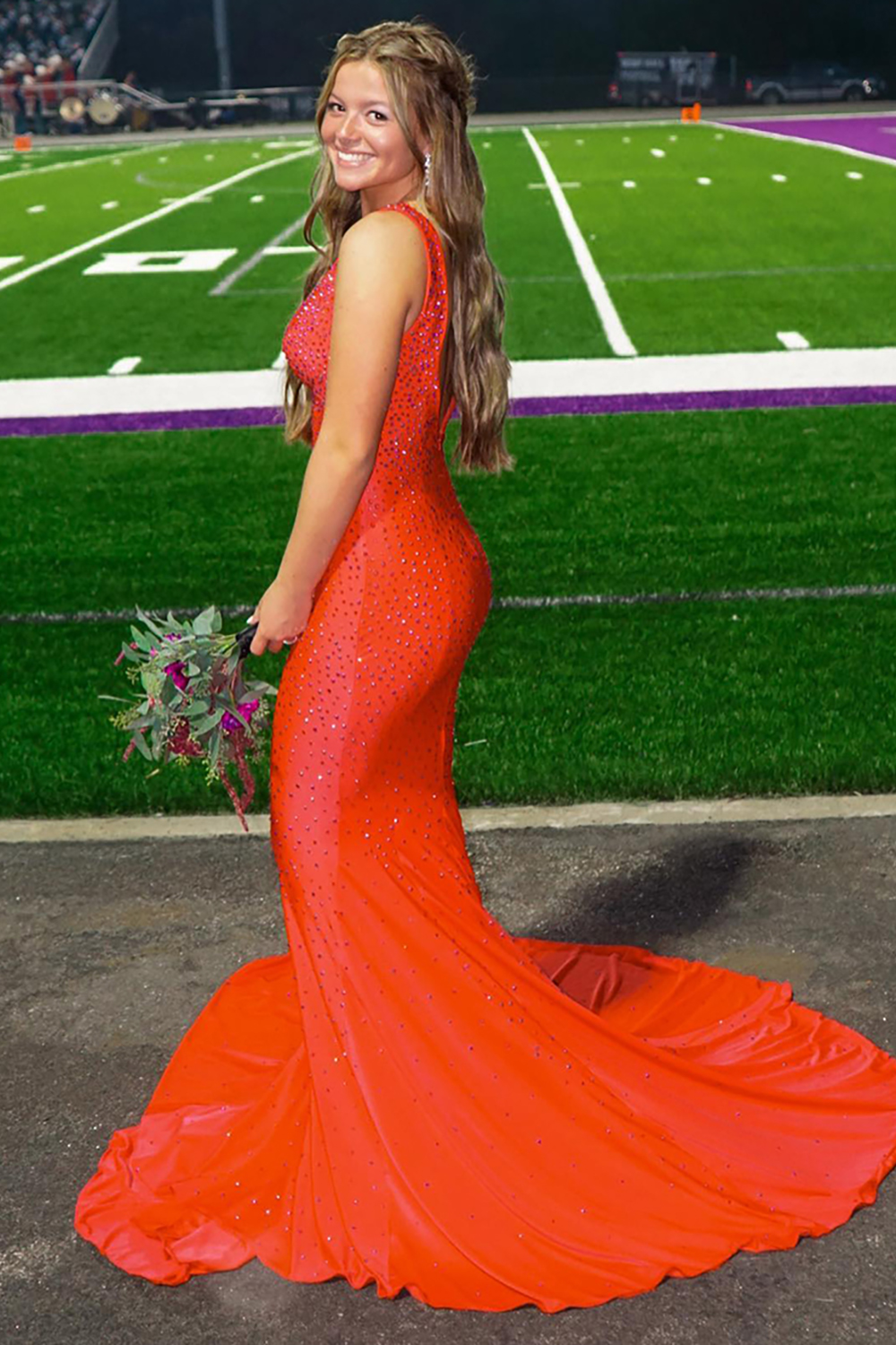 Sparkly Green Beaded Mermaid V-Neck Backless Long Prom Dress