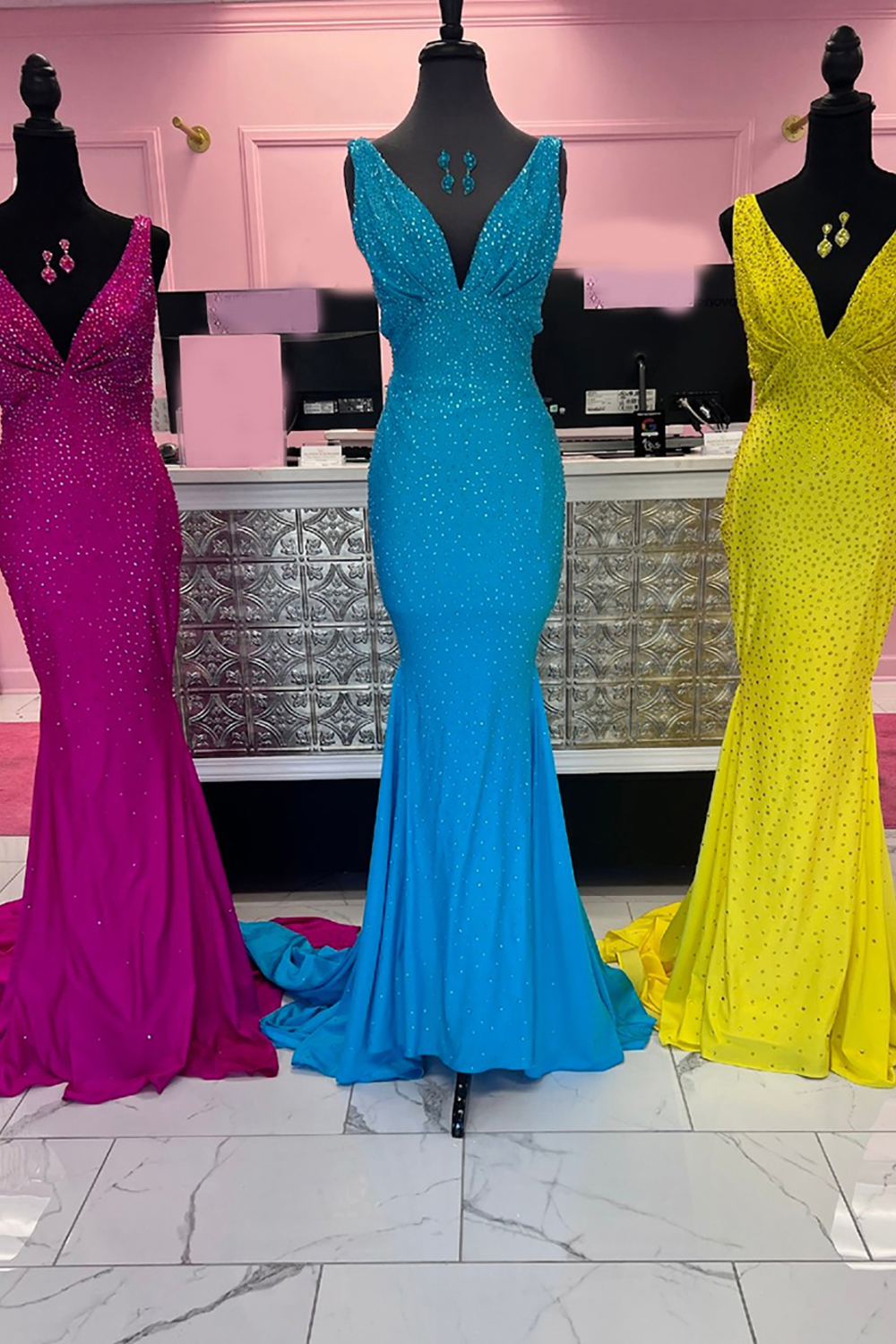 Sparkly Green Beaded Mermaid V-Neck Backless Long Prom Dress