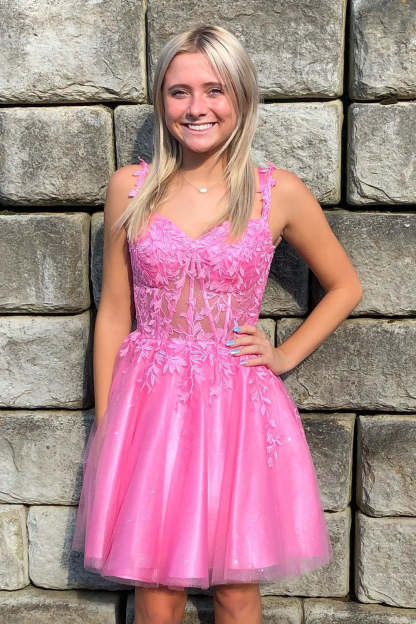 Hot Pink Corset Lace A-Line Short Homecoming Dress