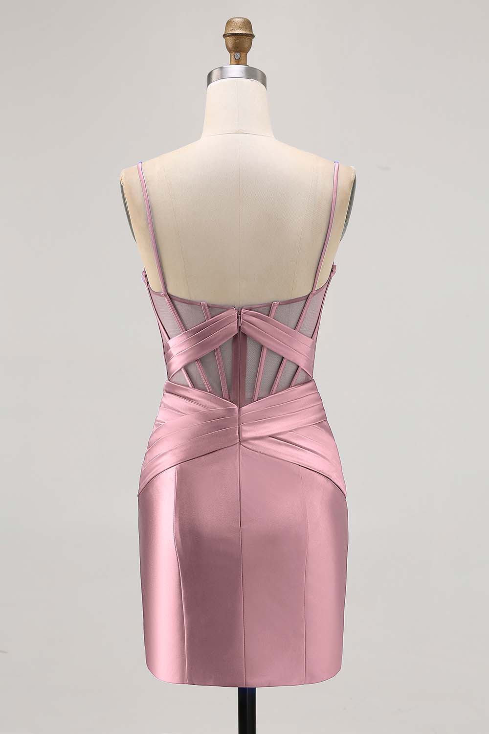 Royal Blue Satin Tight Ruched Short Corset Homecoming Dress with Slit